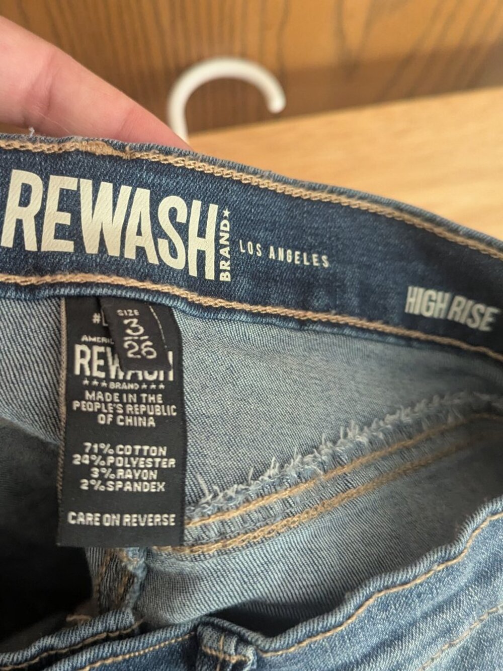 Rewash Button Fly Raw Hem High Rise Denim Blue Jean Shorts-Junior 3/26 - Picture 2 of 6